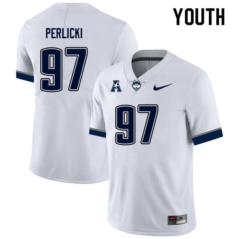 Youth #97 Bruno Perlicki Uconn Huskies College Football Jerseys Sale-White
